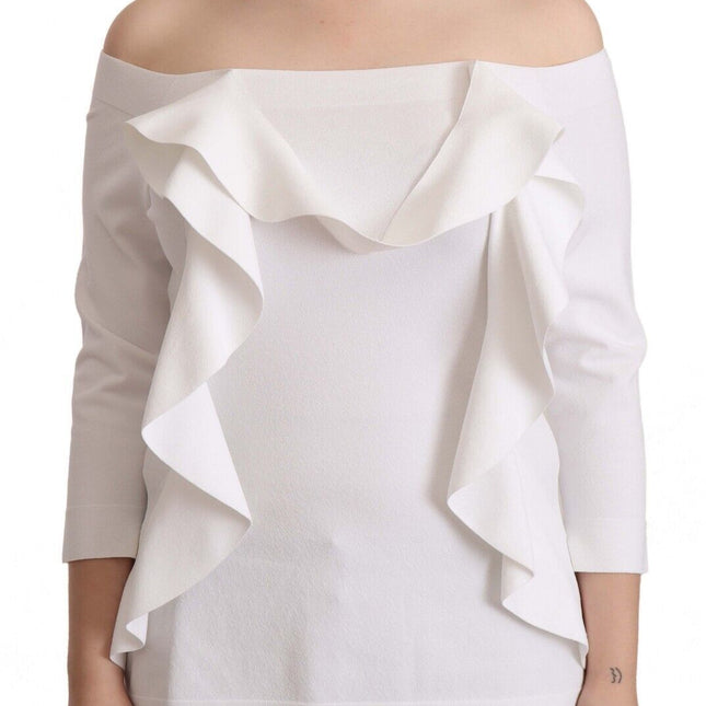 EXTERIOR White Long Sleeves Off Shoulder Women Top Blouse