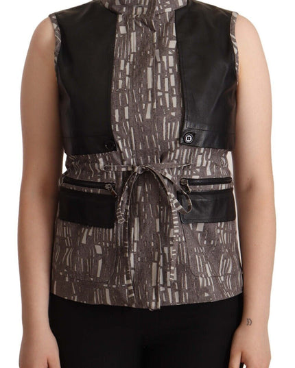 Comeforbreakfast Brown Black Vest Leather Sleeveless Top Blouse
