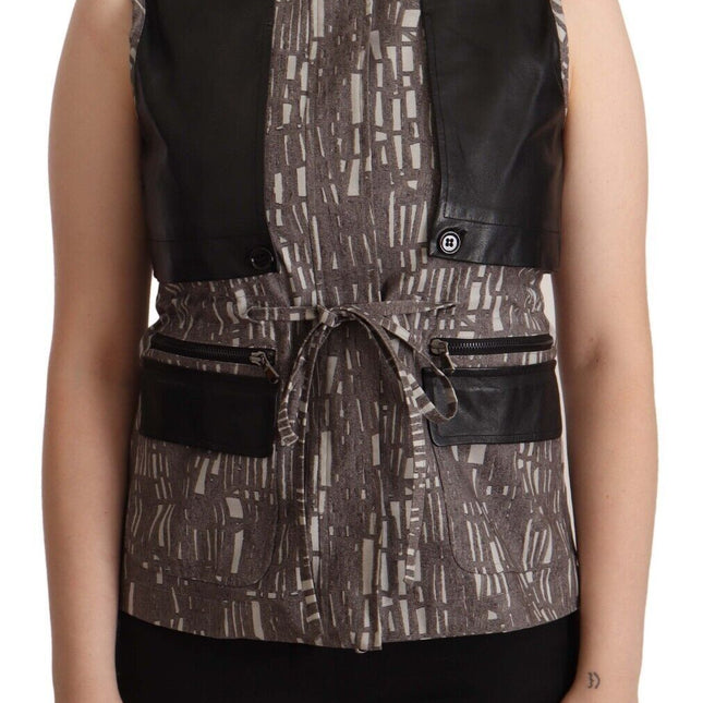 Comeforbreakfast Brown Black Vest Leather Sleeveless Top Blouse
