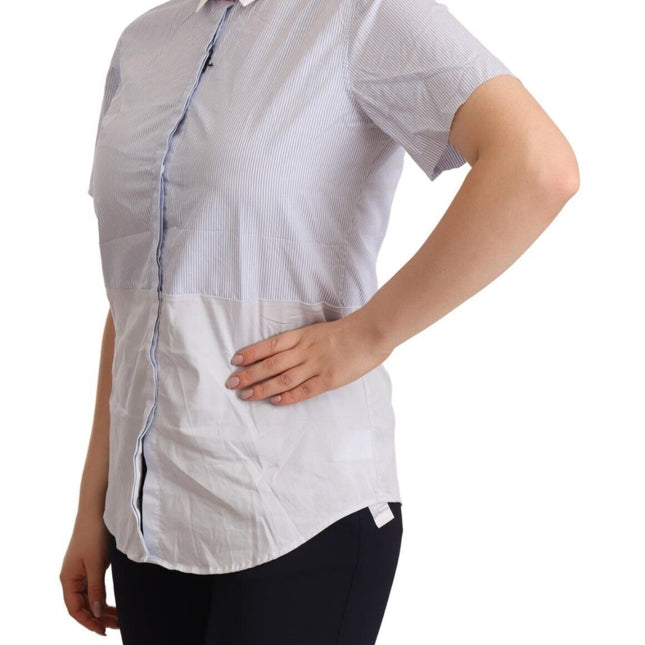 AGLINI Light Blue Cotton Short Sleeves Collared Polo Top