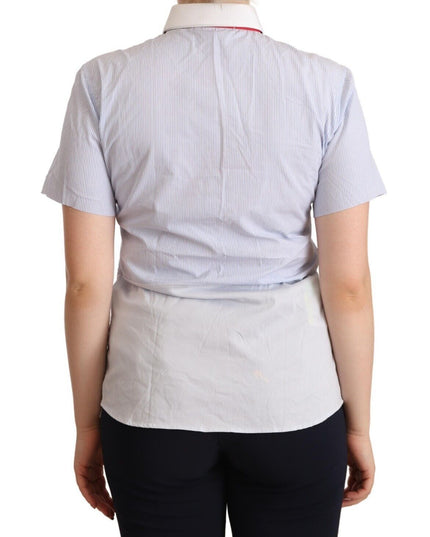 AGLINI Light Blue Cotton Short Sleeves Collared Polo Top