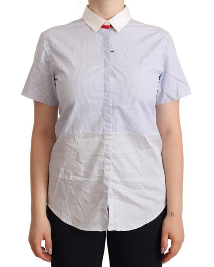 AGLINI Light Blue Cotton Short Sleeves Collared Polo Top