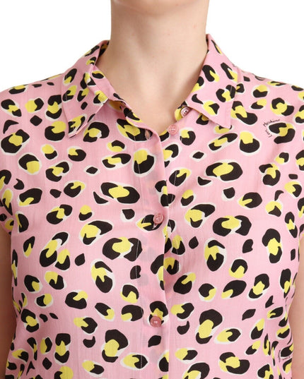 Love Moschino Pink Leopard Print Sleeveless Collared Polo Top