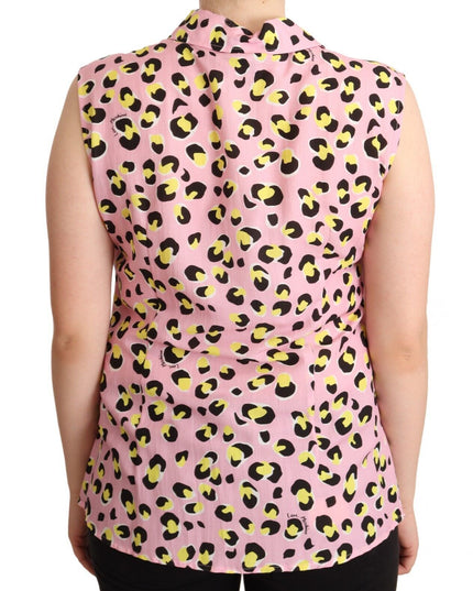 Love Moschino Pink Leopard Print Sleeveless Collared Polo Top