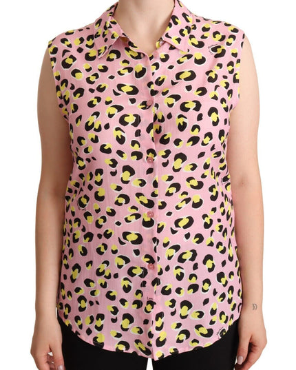 Love Moschino Pink Leopard Print Sleeveless Collared Polo Top