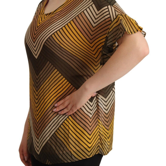 Twinset Multicolor Stripes Short Sleeves Round Neck Top Blouse