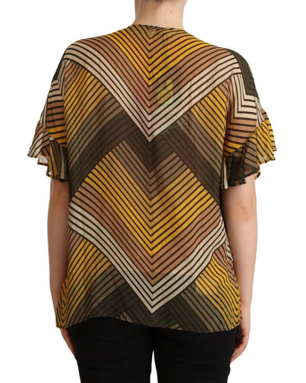 Twinset Multicolor Stripes Short Sleeves Round Neck Top Blouse