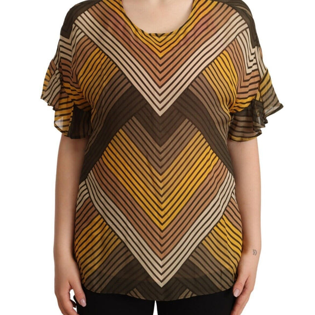 Twinset Multicolor Stripes Short Sleeves Round Neck Top Blouse