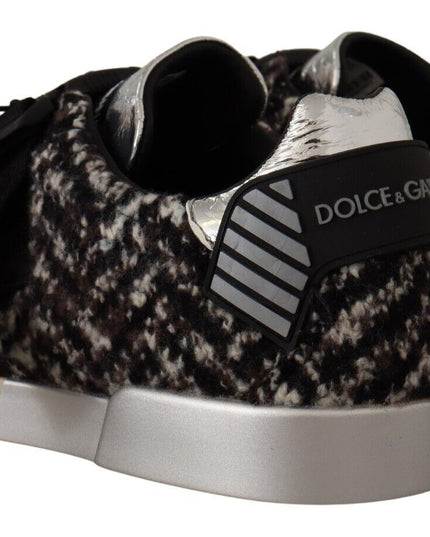 Dolce & Gabbana Silver Leather Brown Cotton Wool Sneakers Shoes