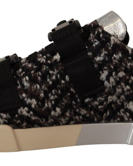 Dolce & Gabbana Silver Leather Brown Cotton Wool Sneakers Shoes