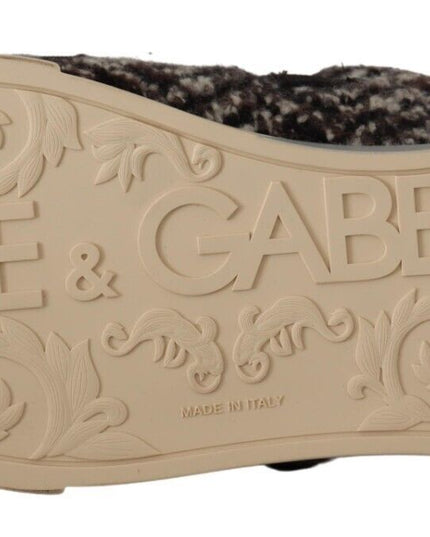 Dolce & Gabbana Silver Leather Brown Cotton Wool Sneakers Shoes