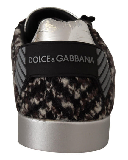 Dolce & Gabbana Silver Leather Brown Cotton Wool Sneakers Shoes