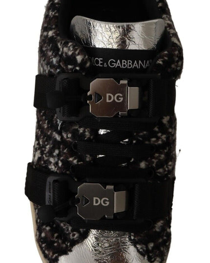 Dolce & Gabbana Silver Leather Brown Cotton Wool Sneakers Shoes