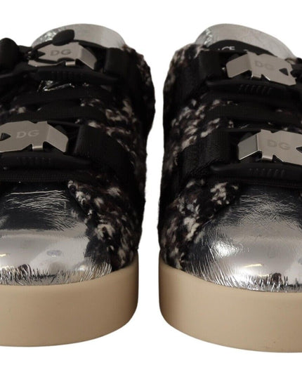 Dolce & Gabbana Silver Leather Brown Cotton Wool Sneakers Shoes