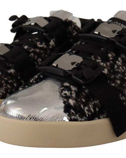 Dolce & Gabbana Silver Leather Brown Cotton Wool Sneakers Shoes