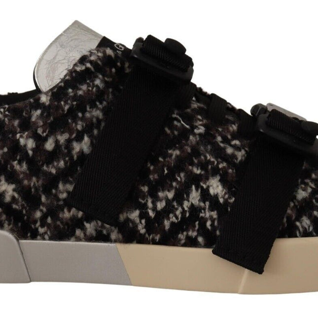 Dolce & Gabbana Silver Leather Brown Cotton Wool Sneakers Shoes