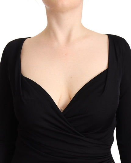 GF Ferre Black Long Sleeves Sweetheart Neck Midi Dress