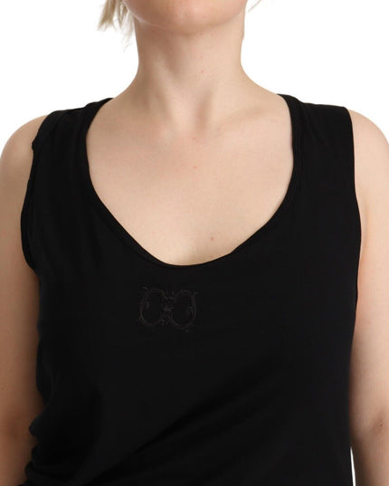 Roberto Cavalli Black Sleeveless Cotton Sheath Mini Dress