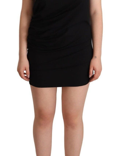 Roberto Cavalli Black Sleeveless Cotton Sheath Mini Dress