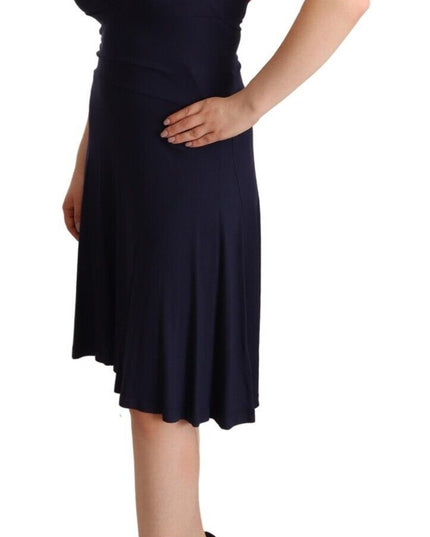 Roccobarocco Navy Blue Sleeveless Halter Sheath Midi Dress