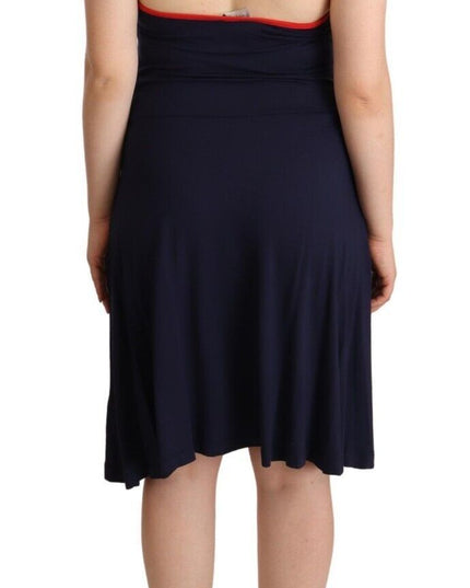 Roccobarocco Navy Blue Sleeveless Halter Sheath Midi Dress