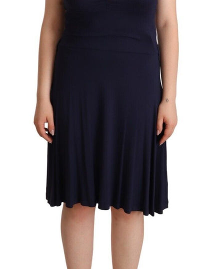 Roccobarocco Navy Blue Sleeveless Halter Sheath Midi Dress