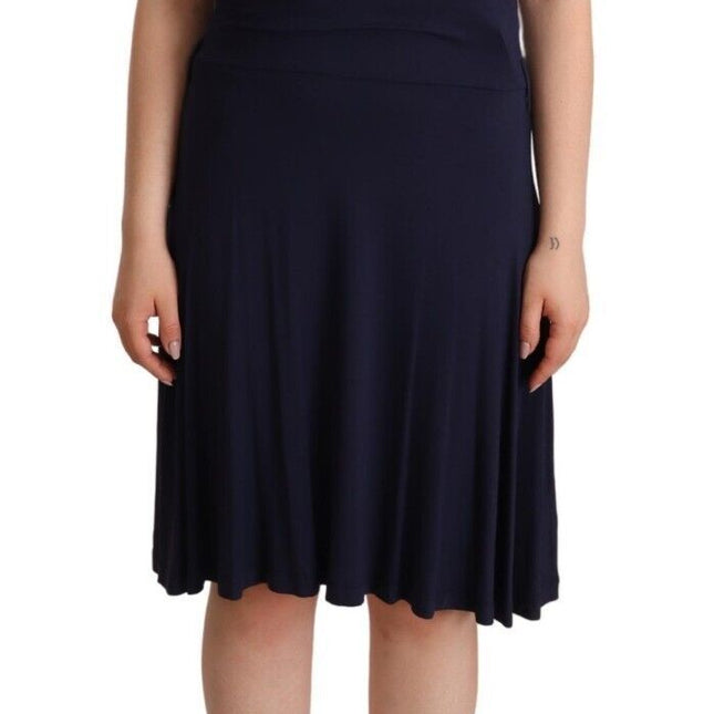 Roccobarocco Navy Blue Sleeveless Halter Sheath Midi Dress