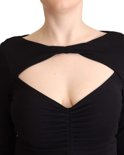 PINKO Black Nylon Stretch Long Sleeves Deep V-neck Maxi Dress