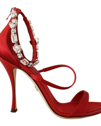 Dolce & Gabbana Red Satin Crystals Sandals Keira Heels Shoes