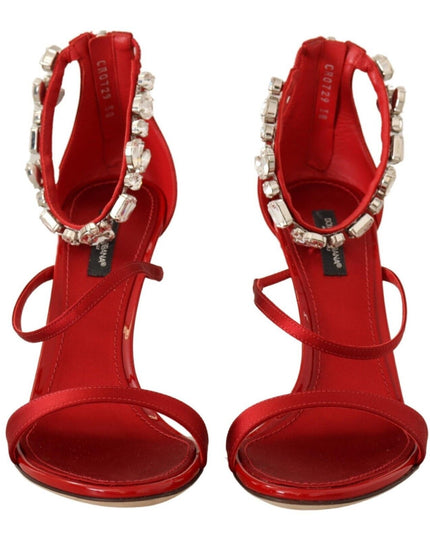 Dolce & Gabbana Red Satin Crystals Sandals Keira Heels Shoes