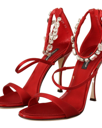 Dolce & Gabbana Red Satin Crystals Sandals Keira Heels Shoes