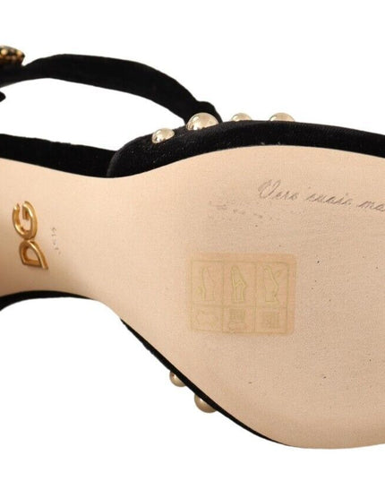 Dolce & Gabbana Black Mary Jane Pumps Roses Crystals Shoes