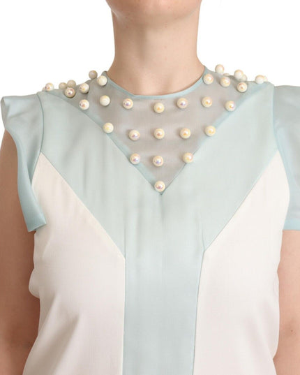 Sergei Grinko Multicolor Faux Pearl Sleeveless Shift Midi Dress