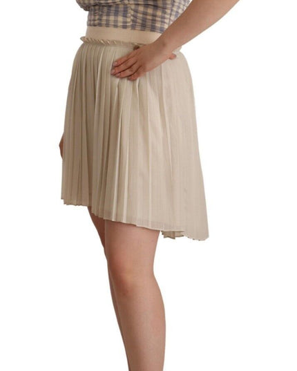 Guess Beige Checkered Pleated A-line Strapless Bustier Dress