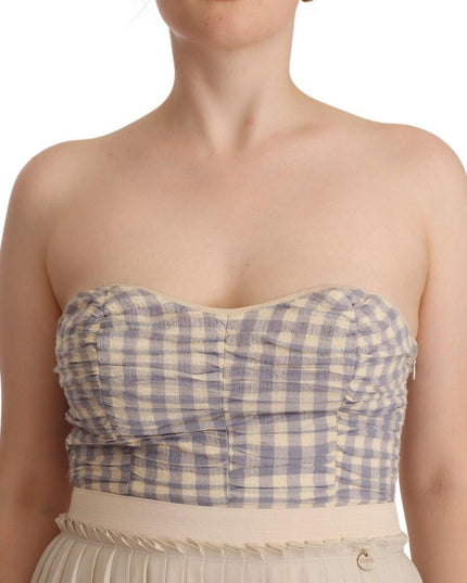 Guess Beige Checkered Pleated A-line Strapless Bustier Dress
