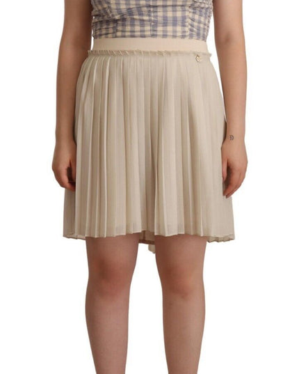 Guess Beige Checkered Pleated A-line Strapless Bustier Dress