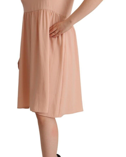 Twinset Beige Polyester Sleeveless Shift Knee Length Dress
