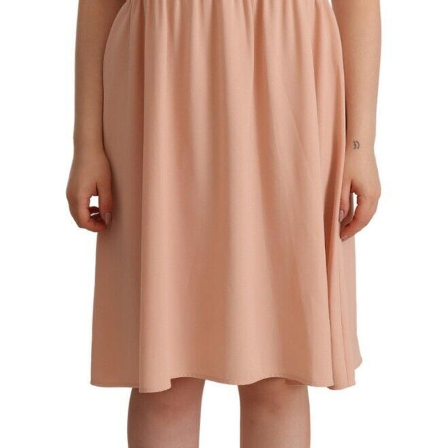 Twinset Beige Polyester Sleeveless Shift Knee Length Dress