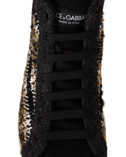 Dolce & Gabbana Beige Brown Wool Cotton High Top Sneakers