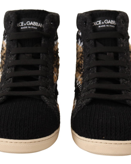 Dolce & Gabbana Beige Brown Wool Cotton High Top Sneakers