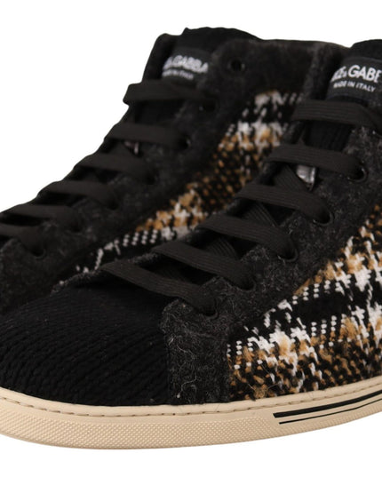 Dolce & Gabbana Beige Brown Wool Cotton High Top Sneakers