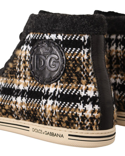 Dolce & Gabbana Beige Brown Wool Cotton High Top Sneakers