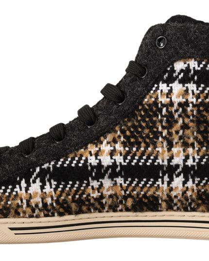 Dolce & Gabbana Beige Brown Wool Cotton High Top Sneakers