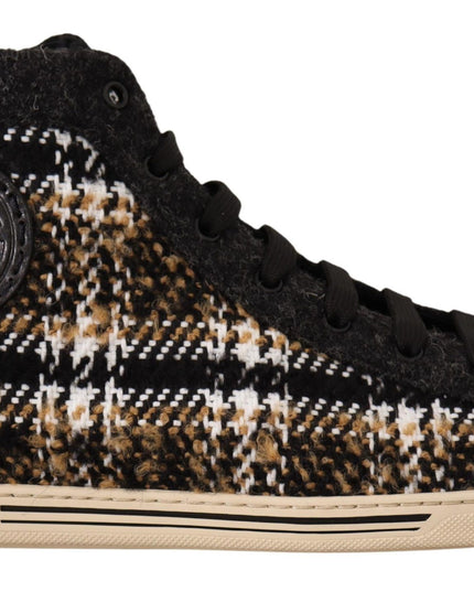 Dolce & Gabbana Beige Brown Wool Cotton High Top Sneakers