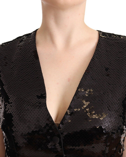 Dolce & Gabbana Black Sequin V-Neck Sleeveless Vest Tank Top