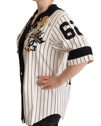 Dolce & Gabbana White Cotton Crystal Charms Amore Shirt