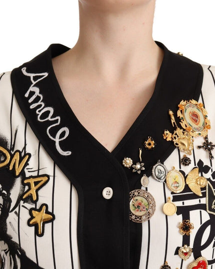 Dolce & Gabbana White Cotton Crystal Charms Amore Shirt