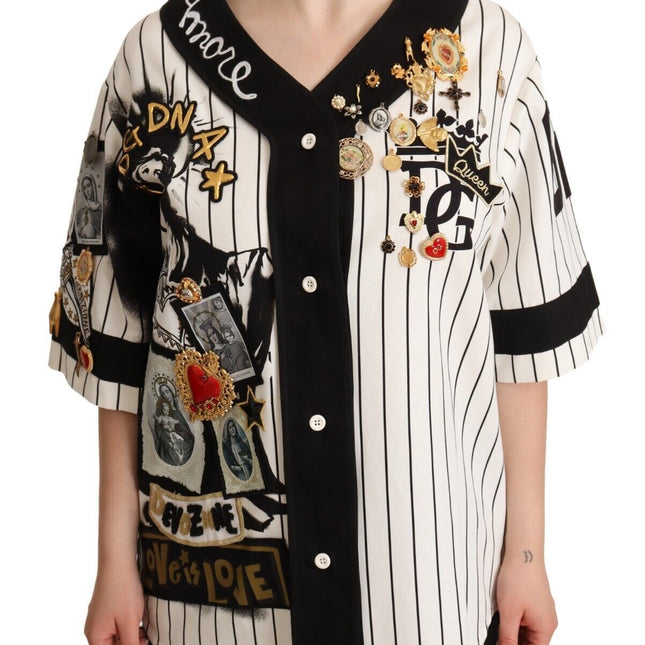 Dolce & Gabbana White Cotton Crystal Charms Amore Shirt
