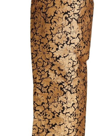 Dolce & Gabbana Gold Floral Jacquard Straight Polyester Pants