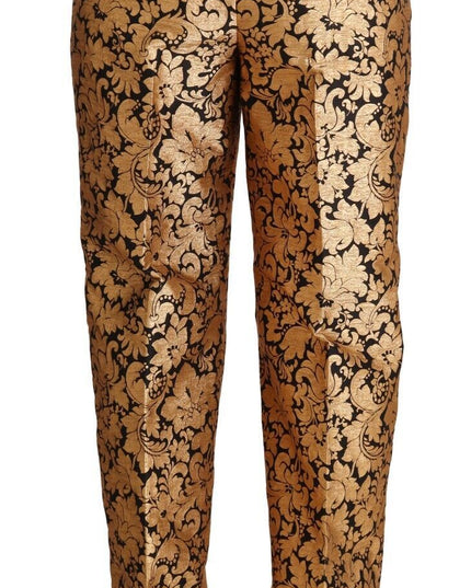 Dolce & Gabbana Gold Floral Jacquard Straight Polyester Pants